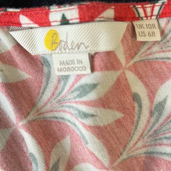 Boden Effie Red Orange Palm Print Faux Wrap Ruched Jersey Knit Dress - 6 - Picture 13 of 16